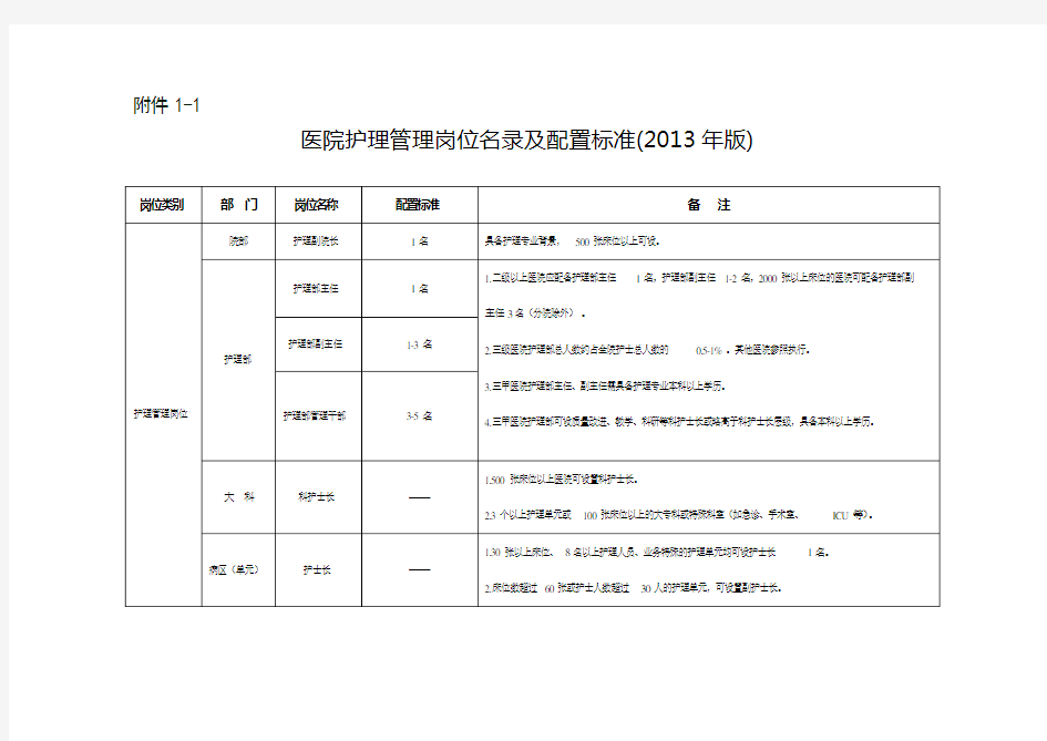 护理配置标准