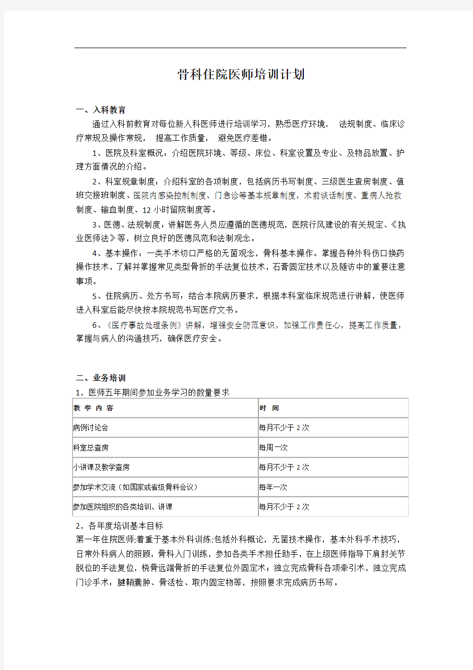 骨科住院医师培训计划