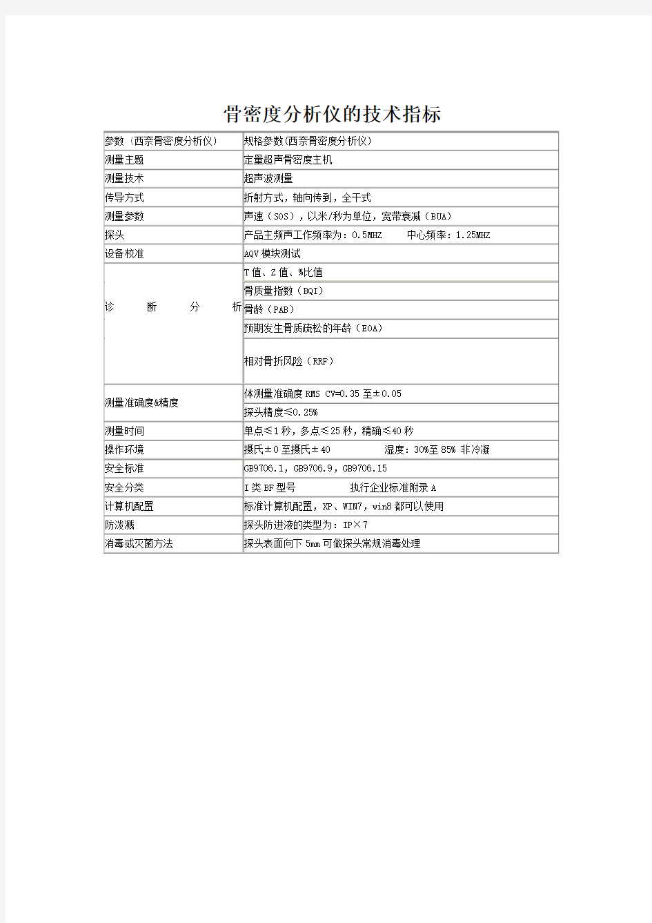 骨密度分析仪的技术指标