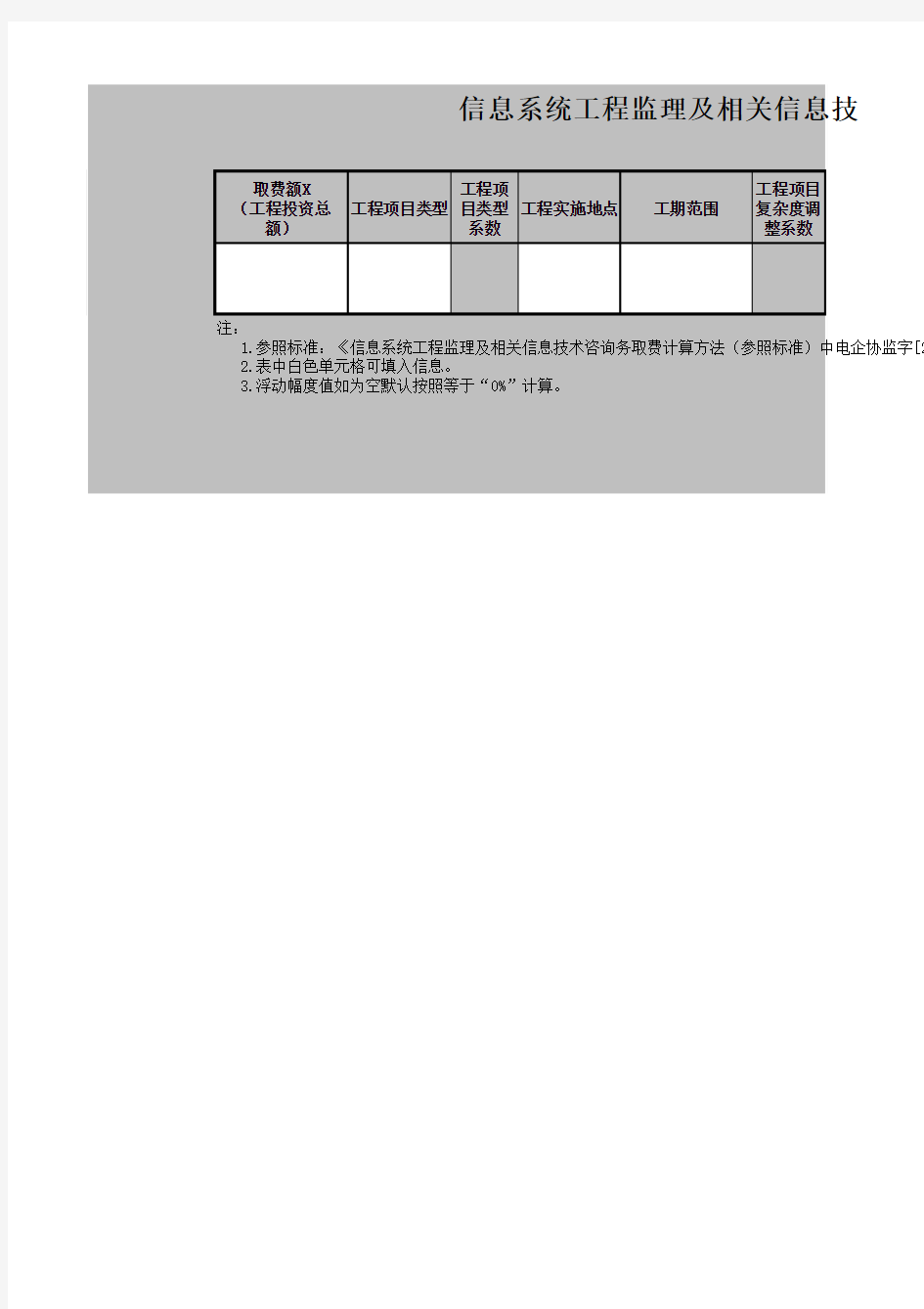 信息系统工程监理及相关信息技术咨询服务取费计算器