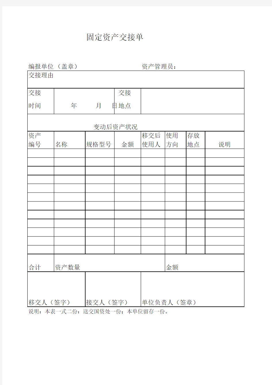 固定资产交接单