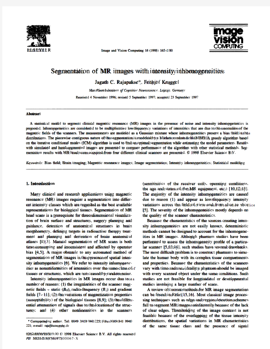 Abstract Segmentation of MR images with intensity inhomogeneities