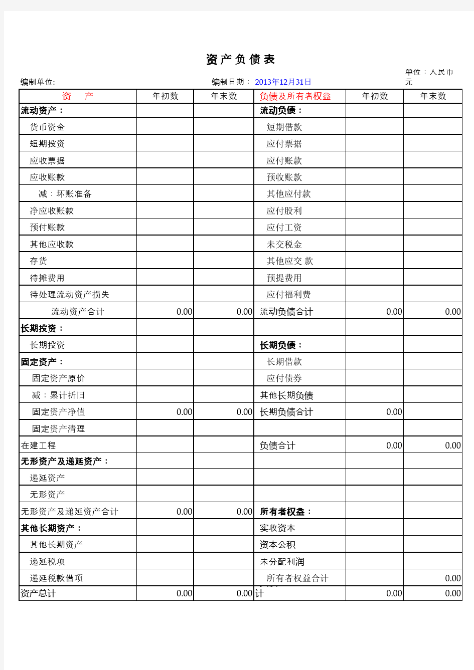 自动计算财务报表(资产负债表、损益表)