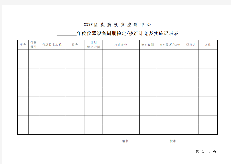 仪器设备周期检定校准计划及实施记录表