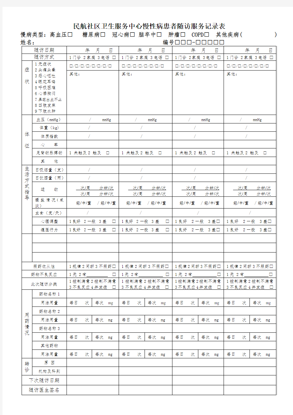 患者随访服务记录表