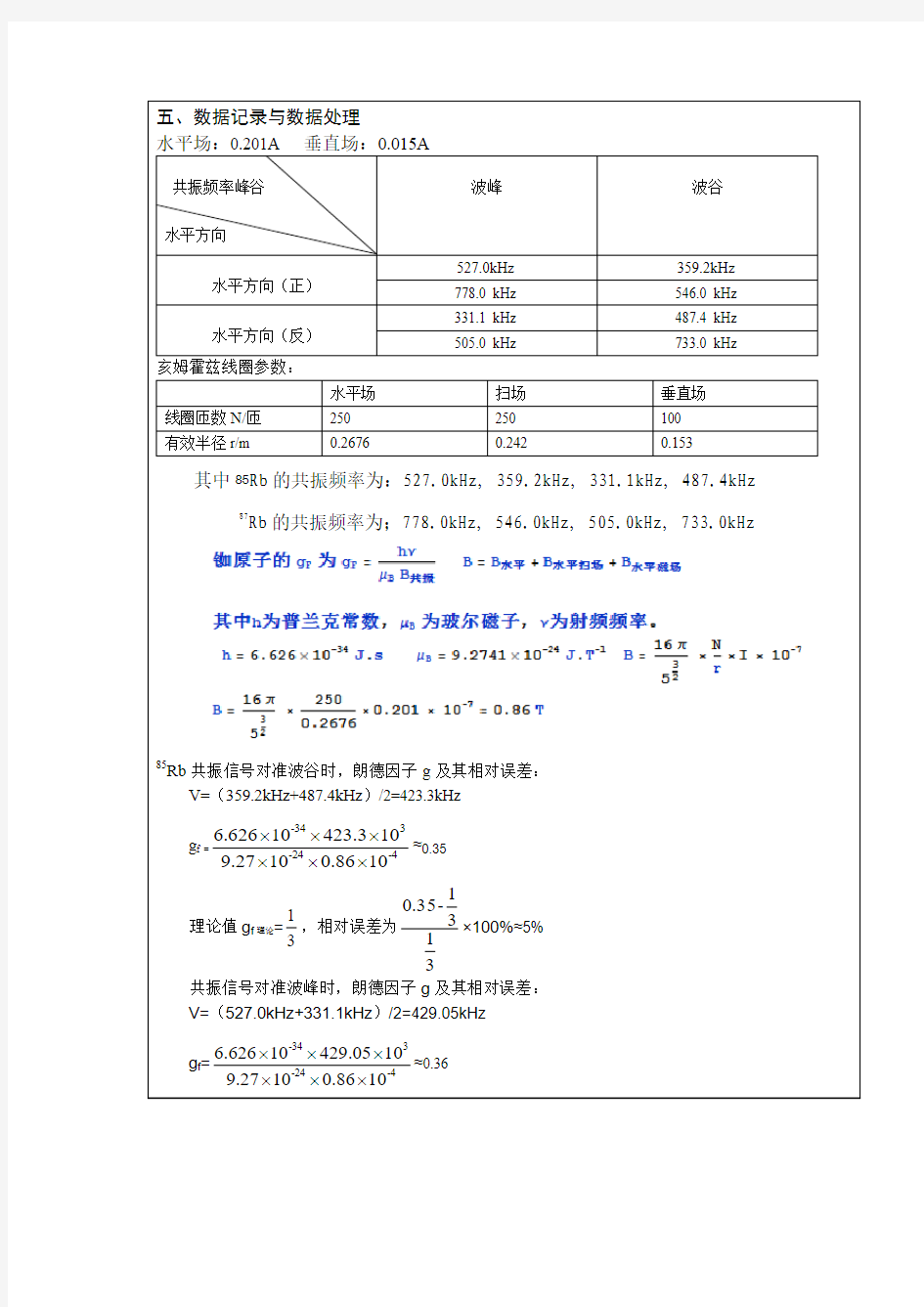 光磁共振实验的数据处理