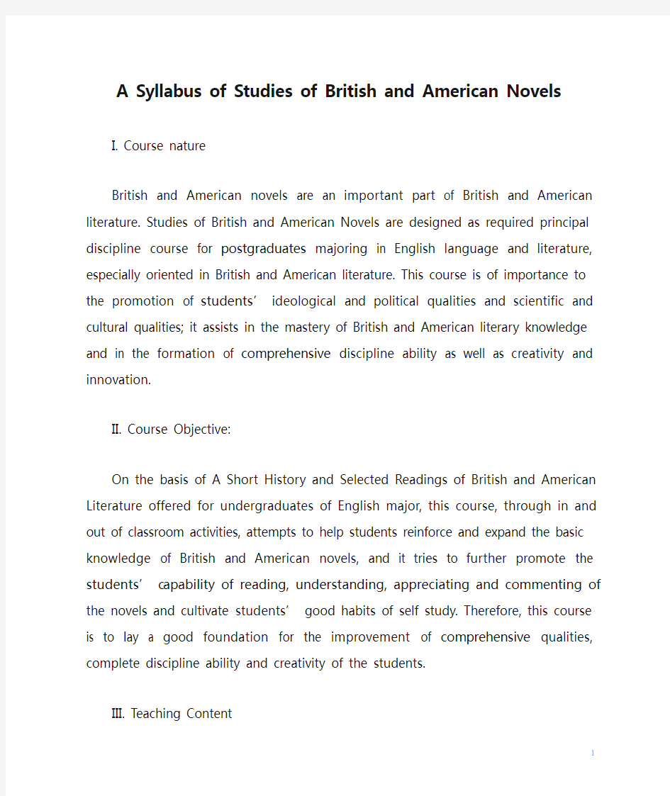 A Syllabus of Studies of British and American Novels