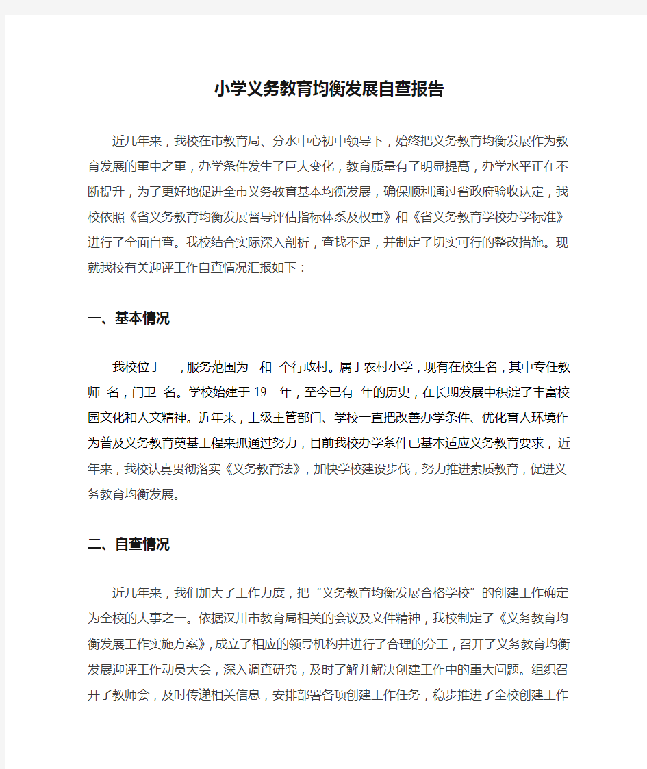 小学义务教育均衡发展自查报告