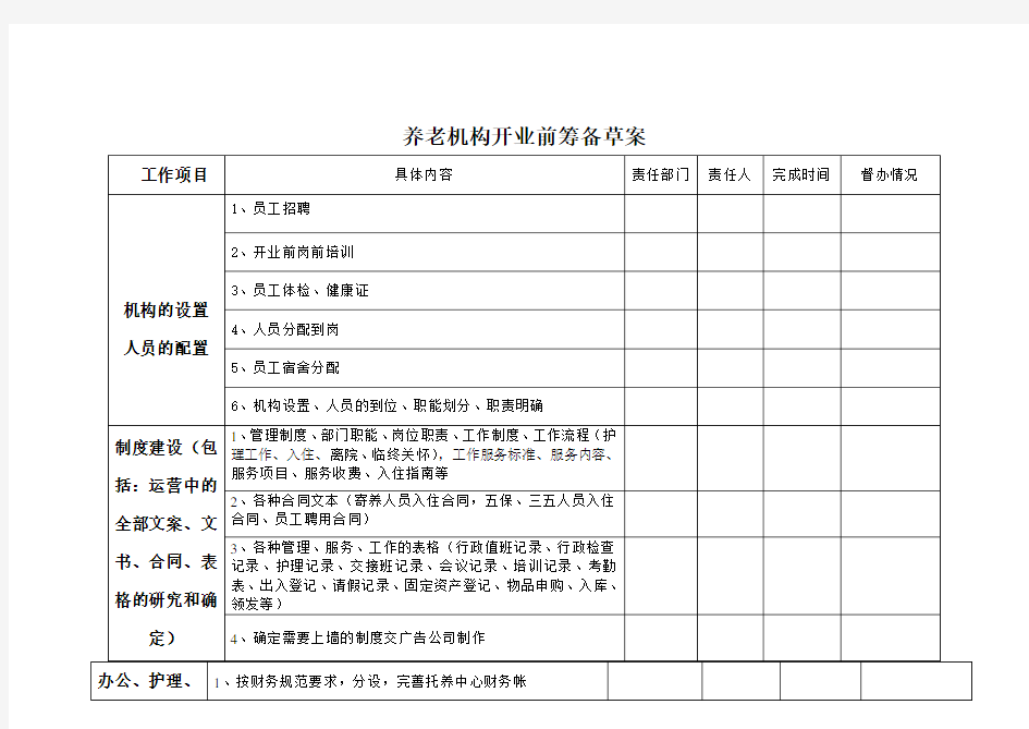 养老机构开业前运营方案