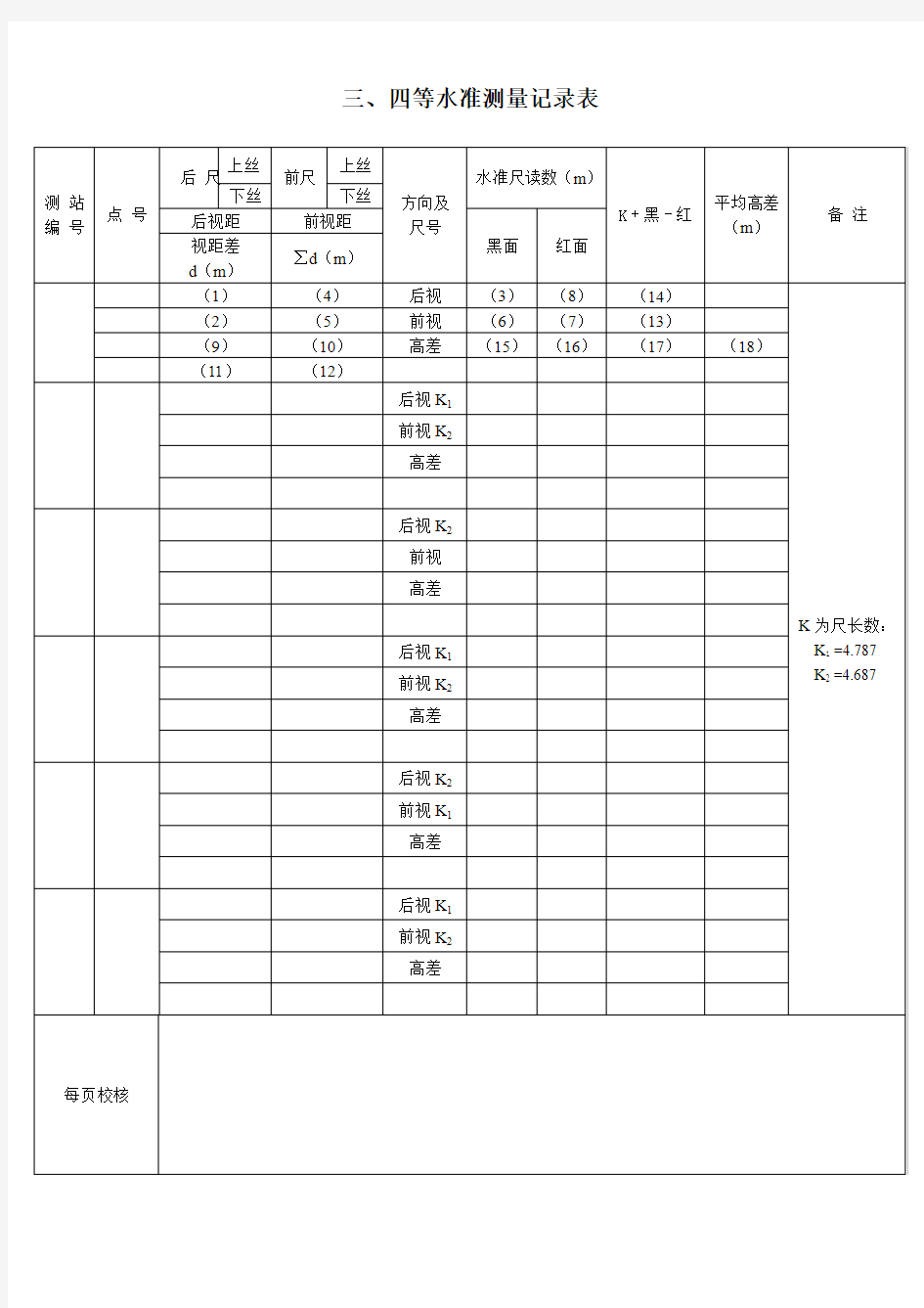 经纬仪,水准仪测量记录表