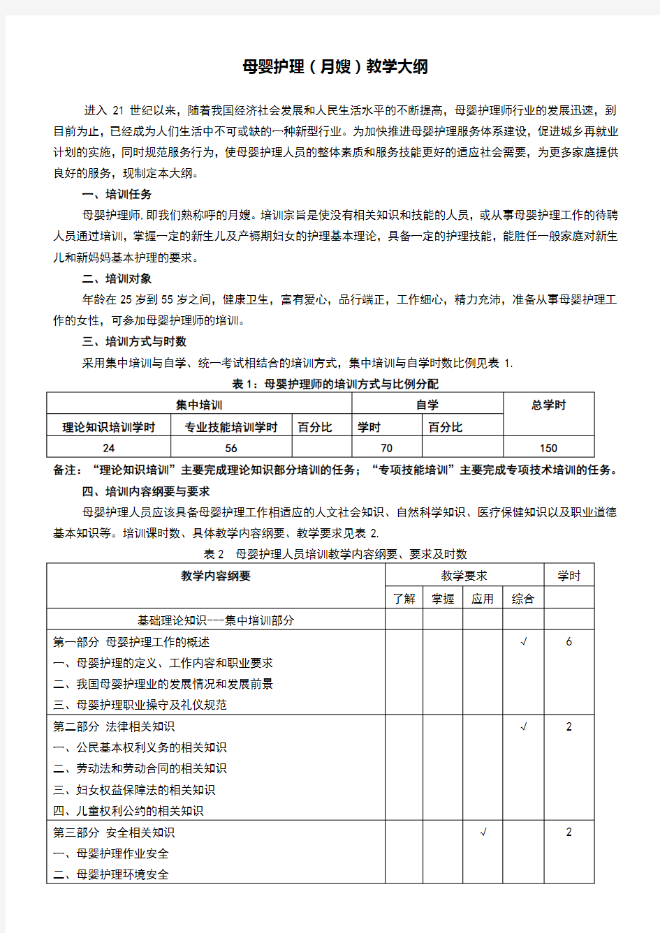 母婴护理教学大纲22193