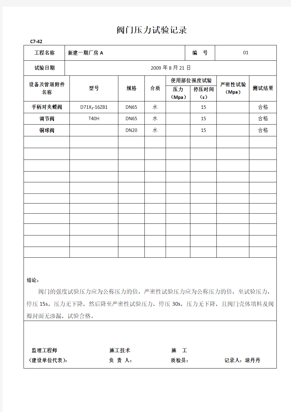 阀门压力试验报告doc