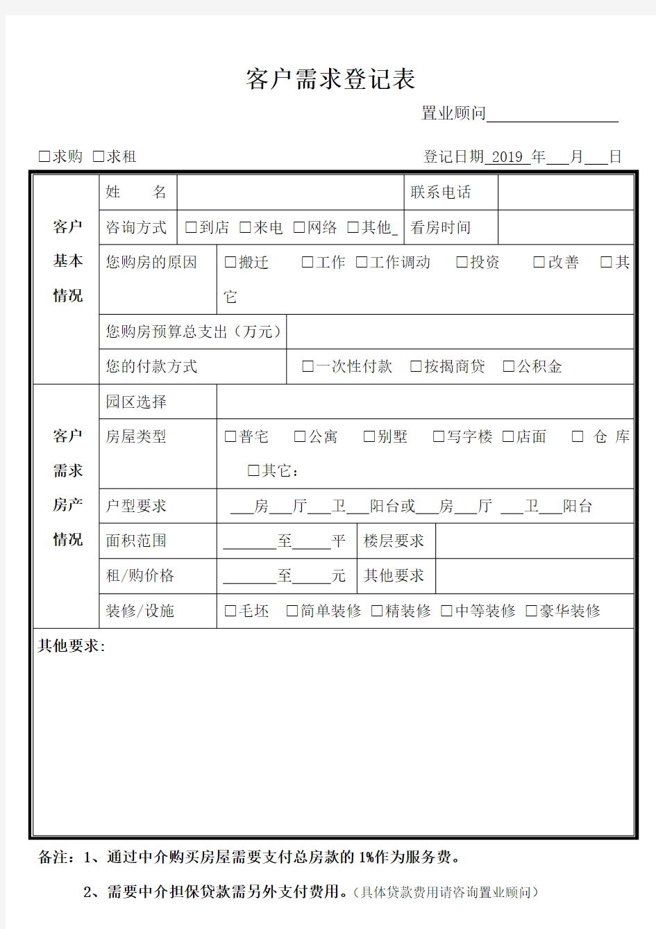 客户需求登记表