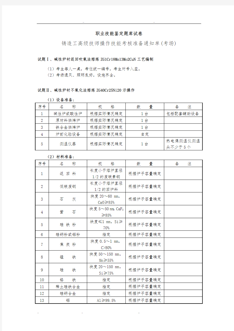 30高级铸造工职业技能鉴定题库试卷