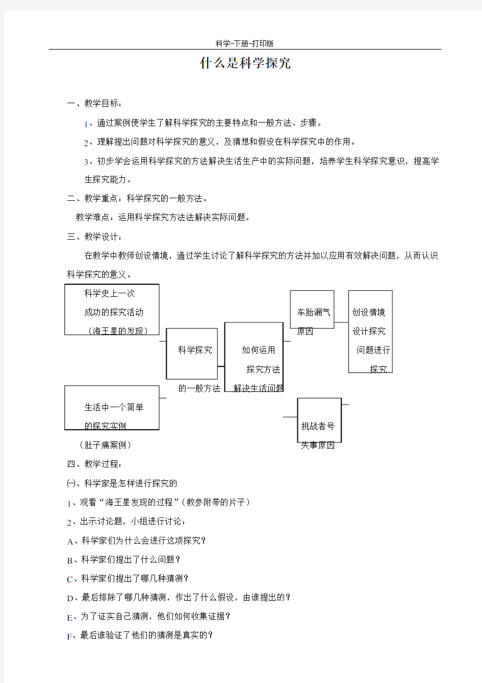 华师大版-科学-九年级上册-什么是科学探究 教案1