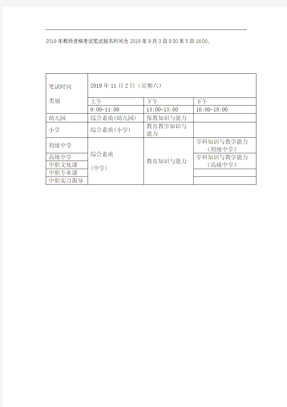 2020年广东教师资格证考试时间表