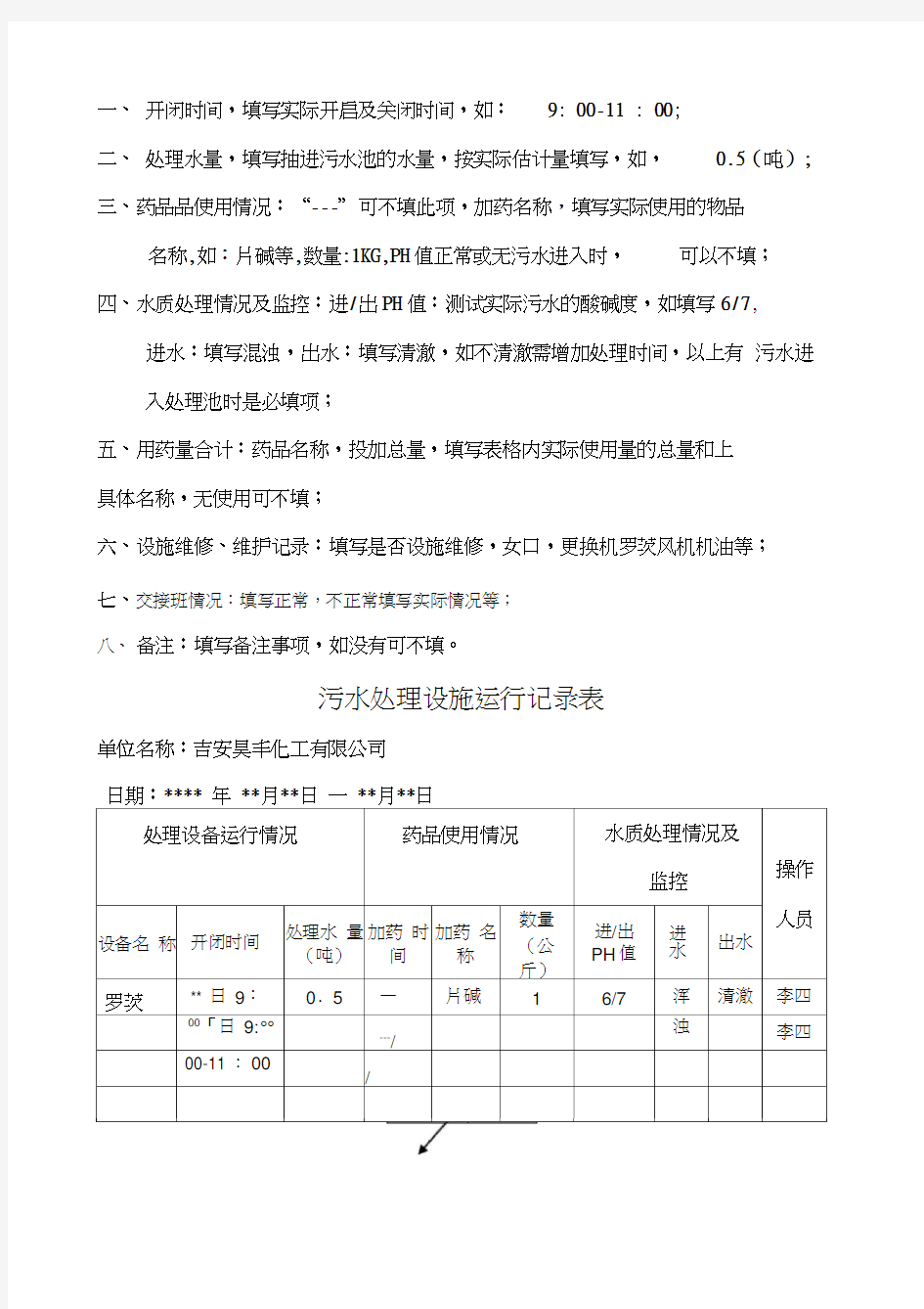 污水处理设施运行记录表(检测版)0001