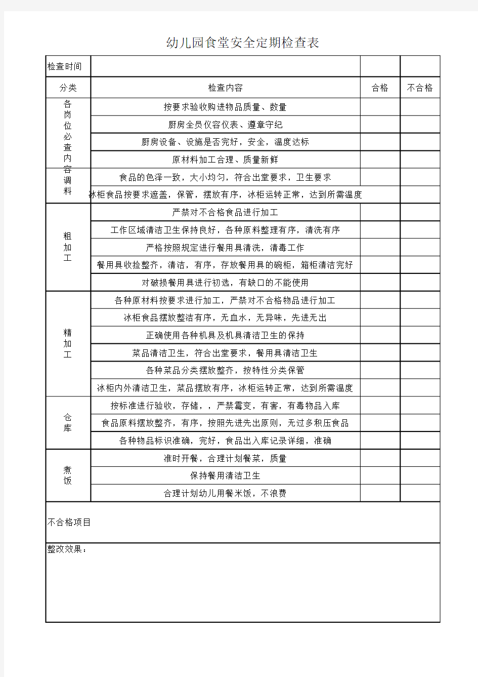 学校幼儿园食堂安全定期检查表