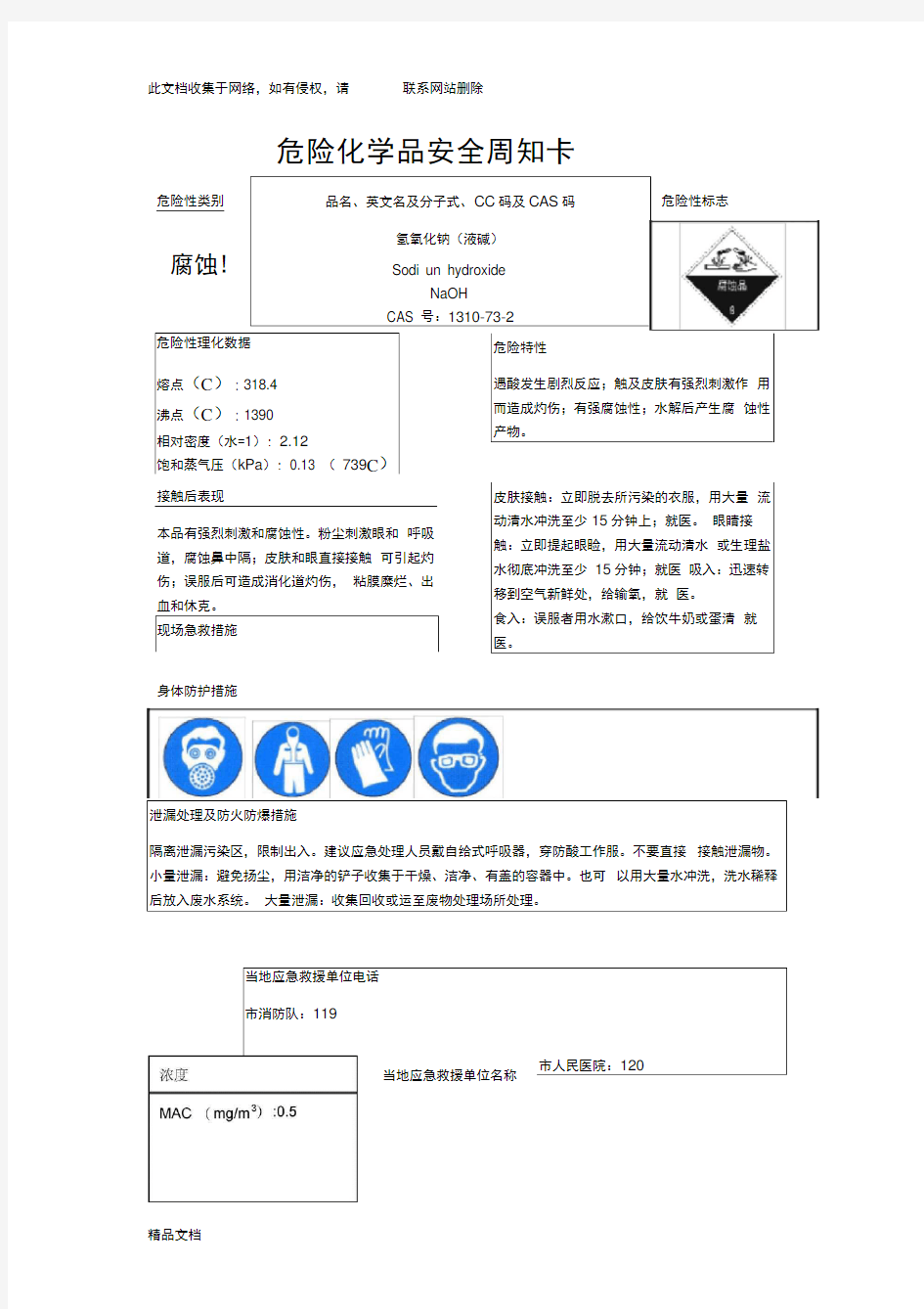 最新整理危险化学品安全周知卡75740word版本