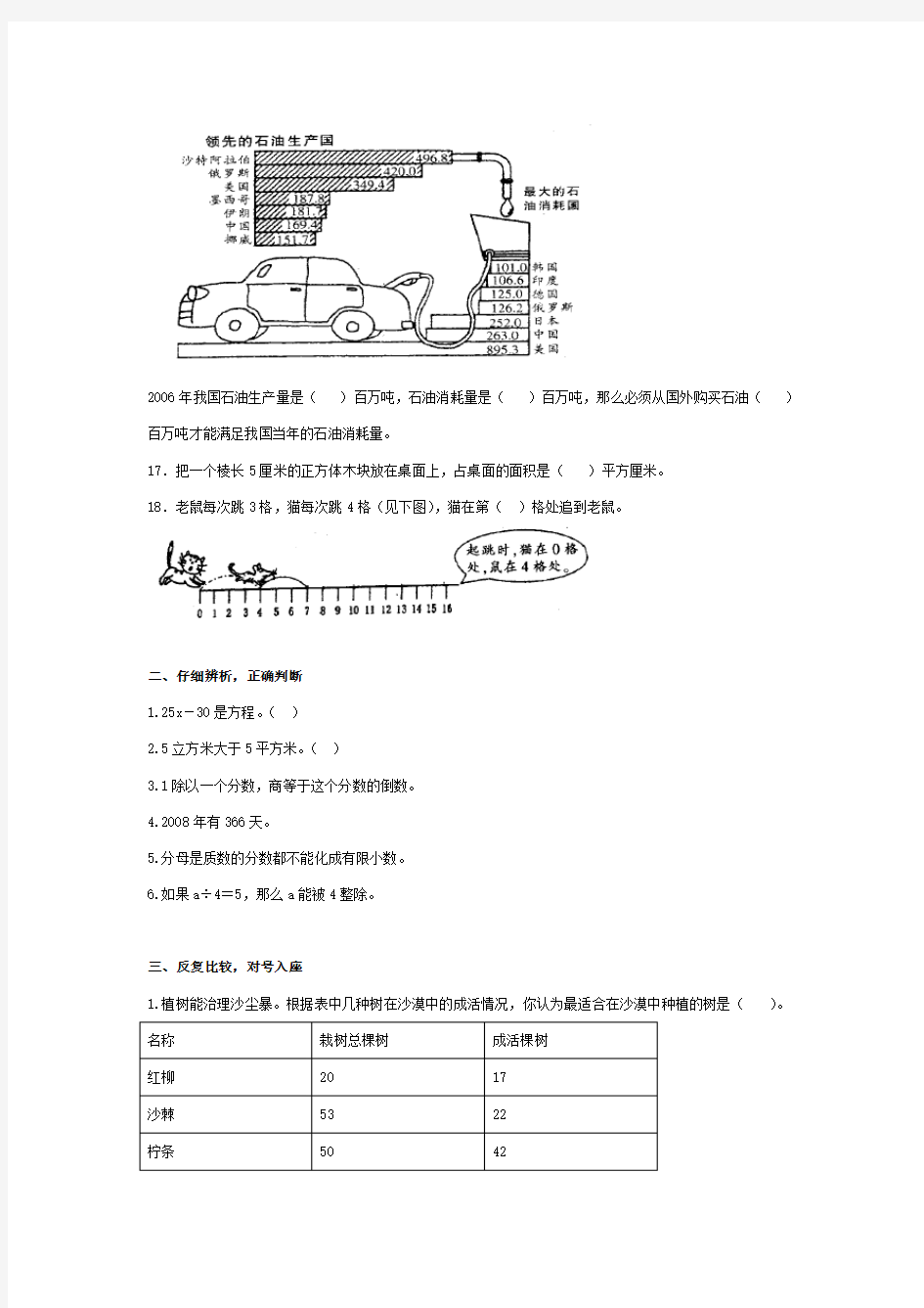 小学毕业考试试题