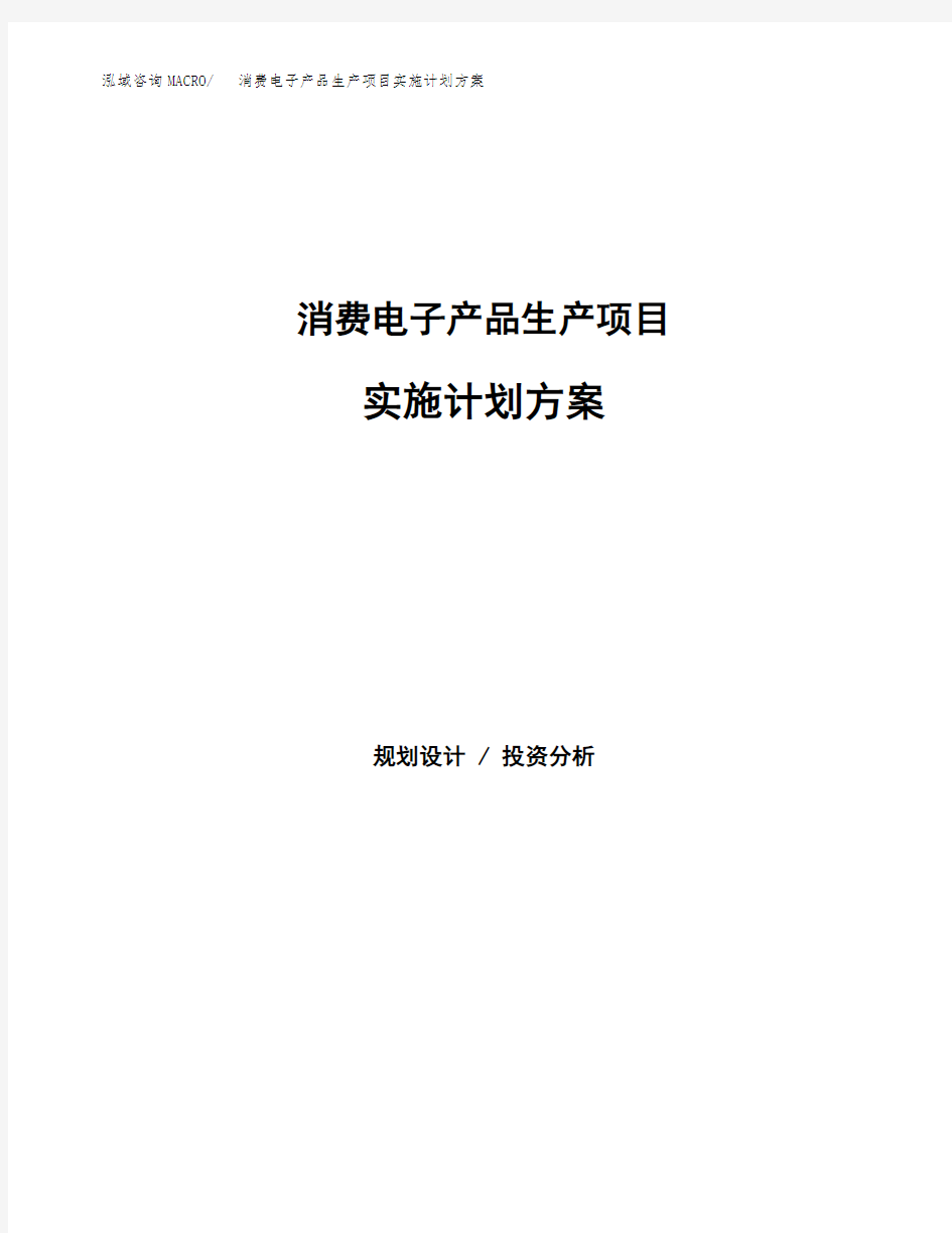 消费电子产品生产项目实施计划方案