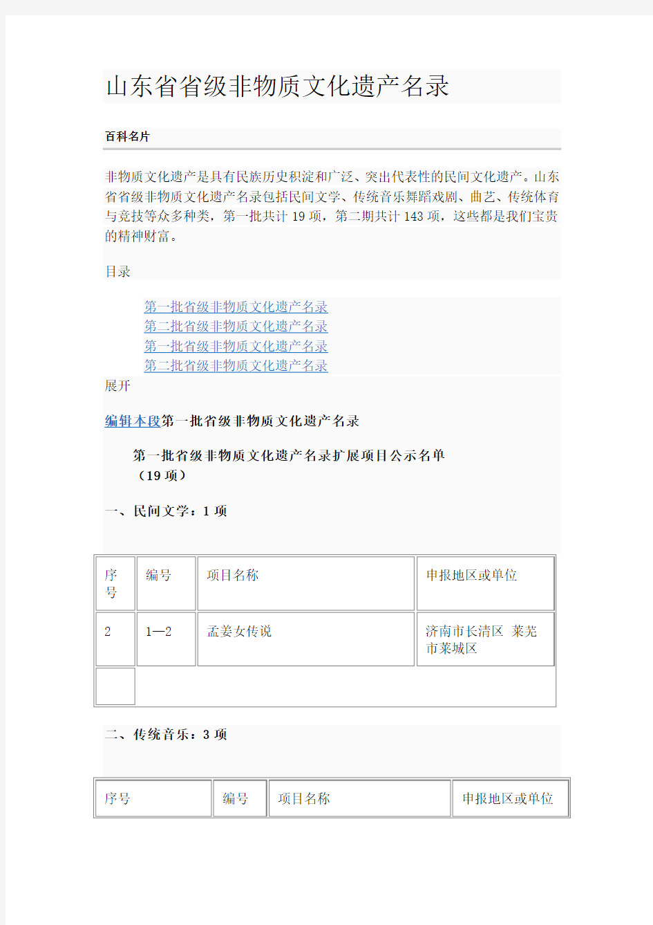 山东省省级非物质文化遗产名录