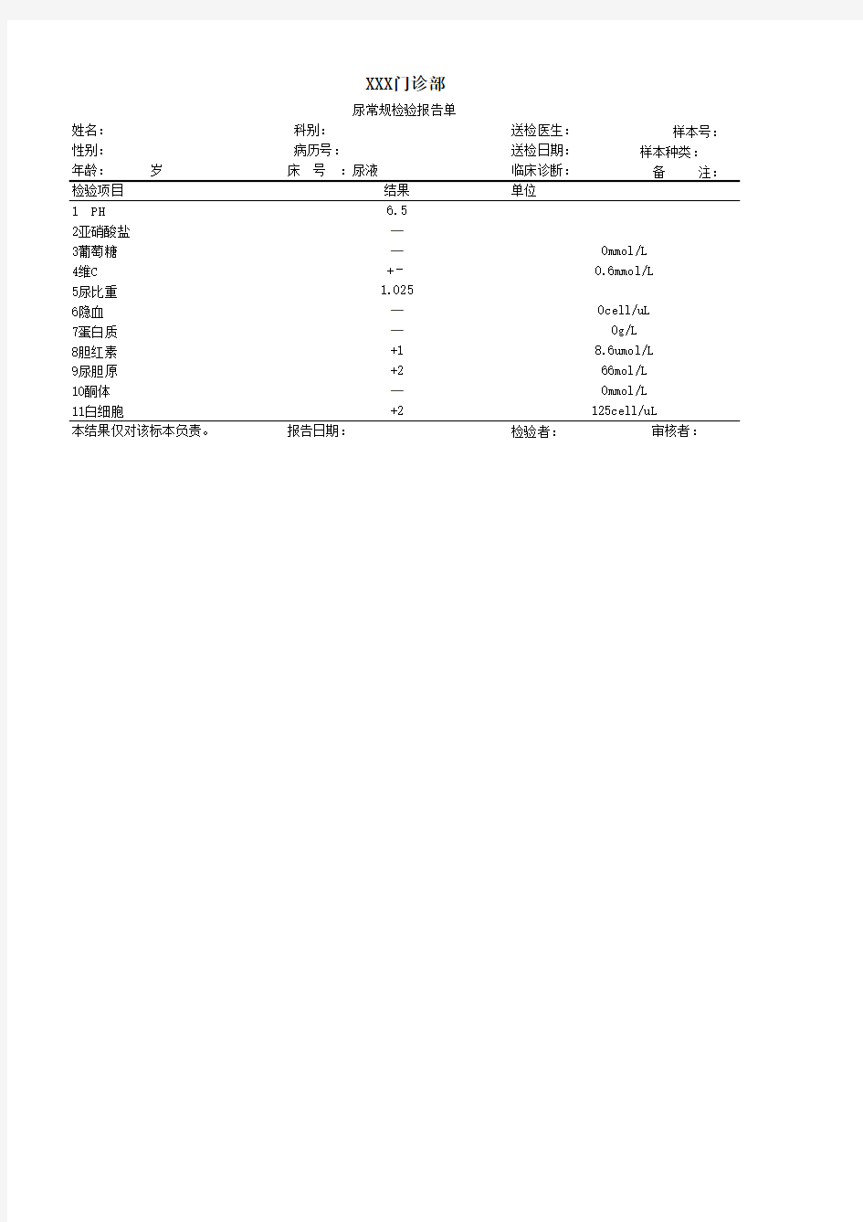 尿常规检验报告单格式