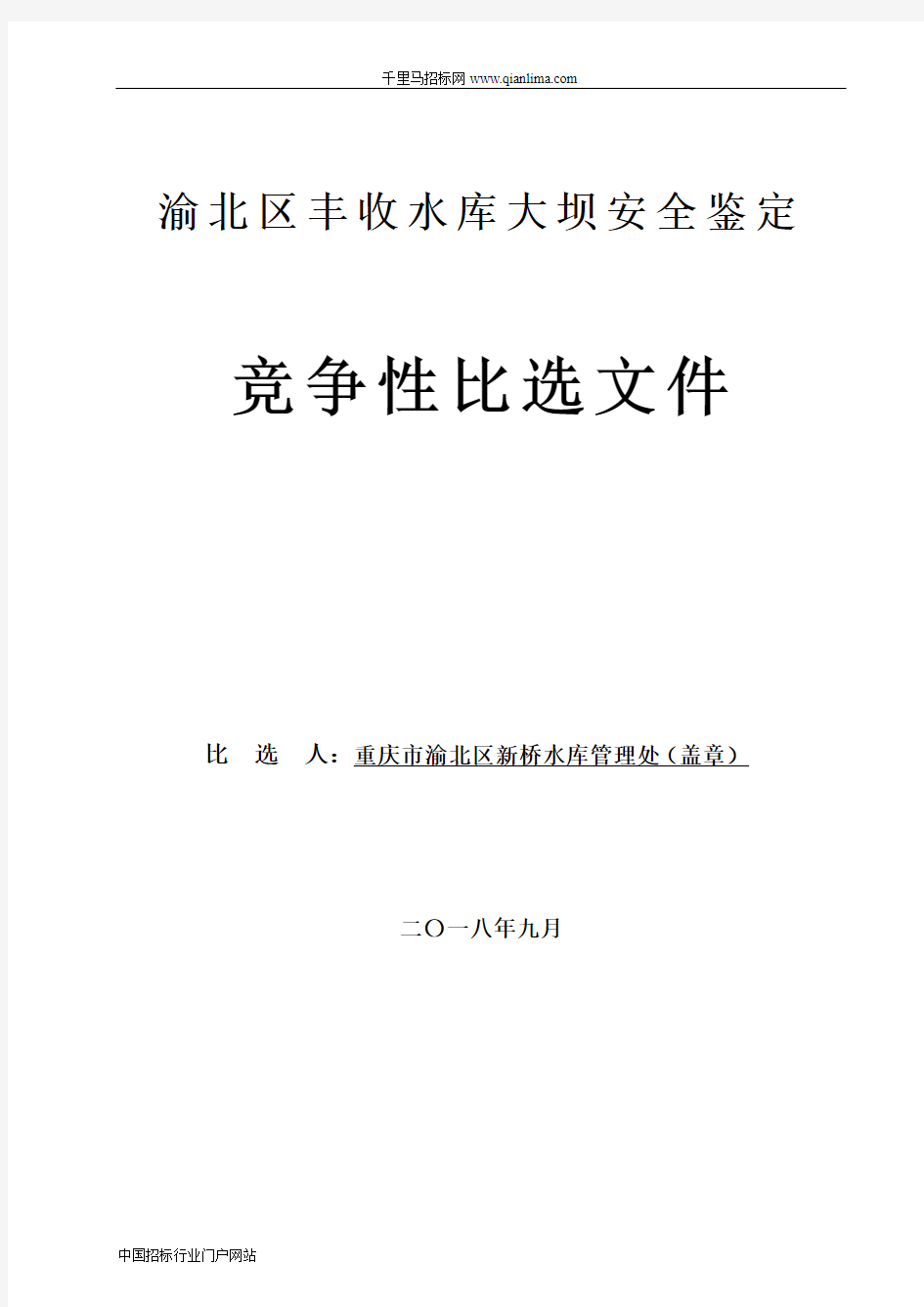 水库大坝安全鉴定竞争性比选招投标书范本