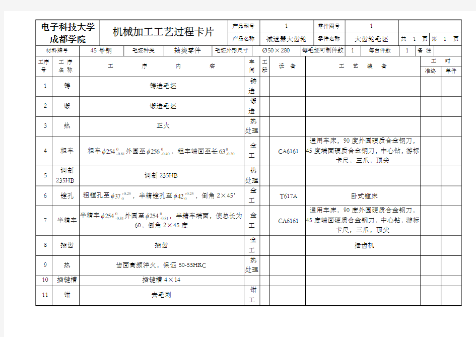 大齿轮工艺过程卡