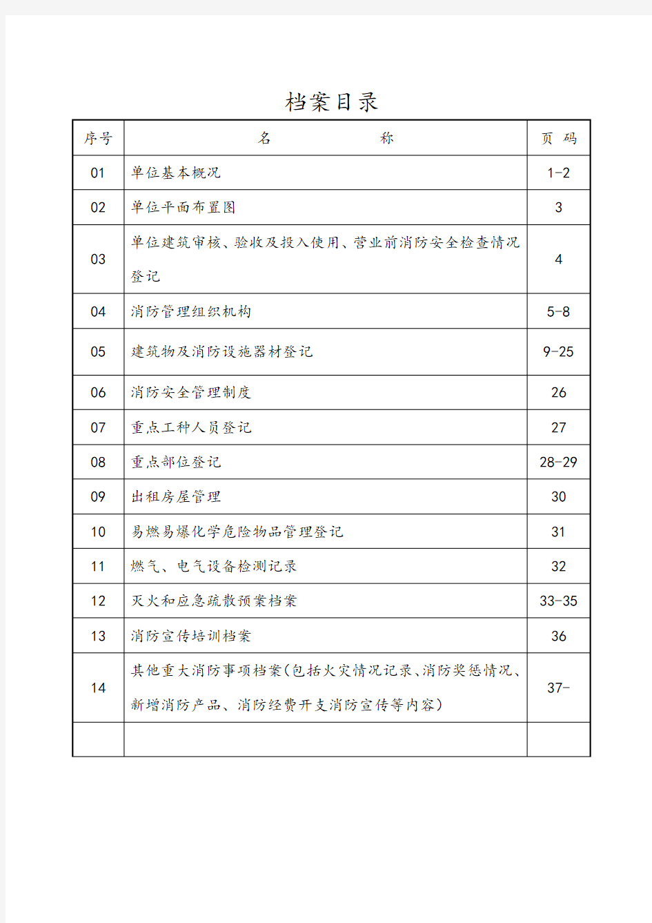 消防安全基本情况档案