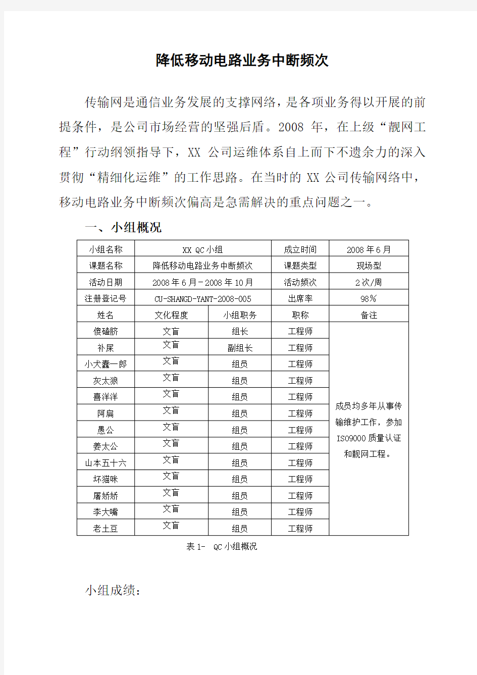 某移动公司：优秀质量管理(QC)小组成果精选