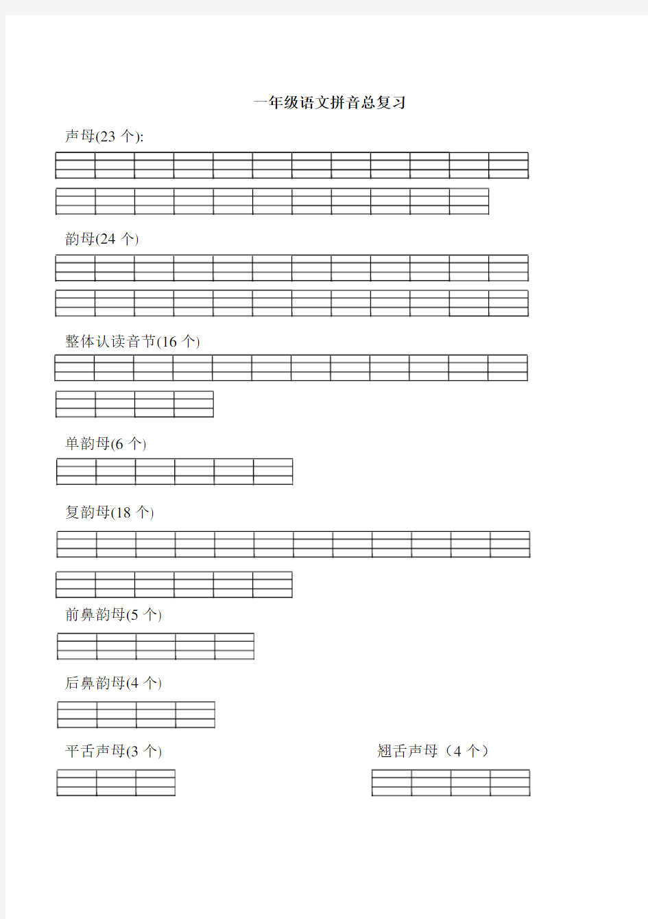 一年级语文拼音总复习