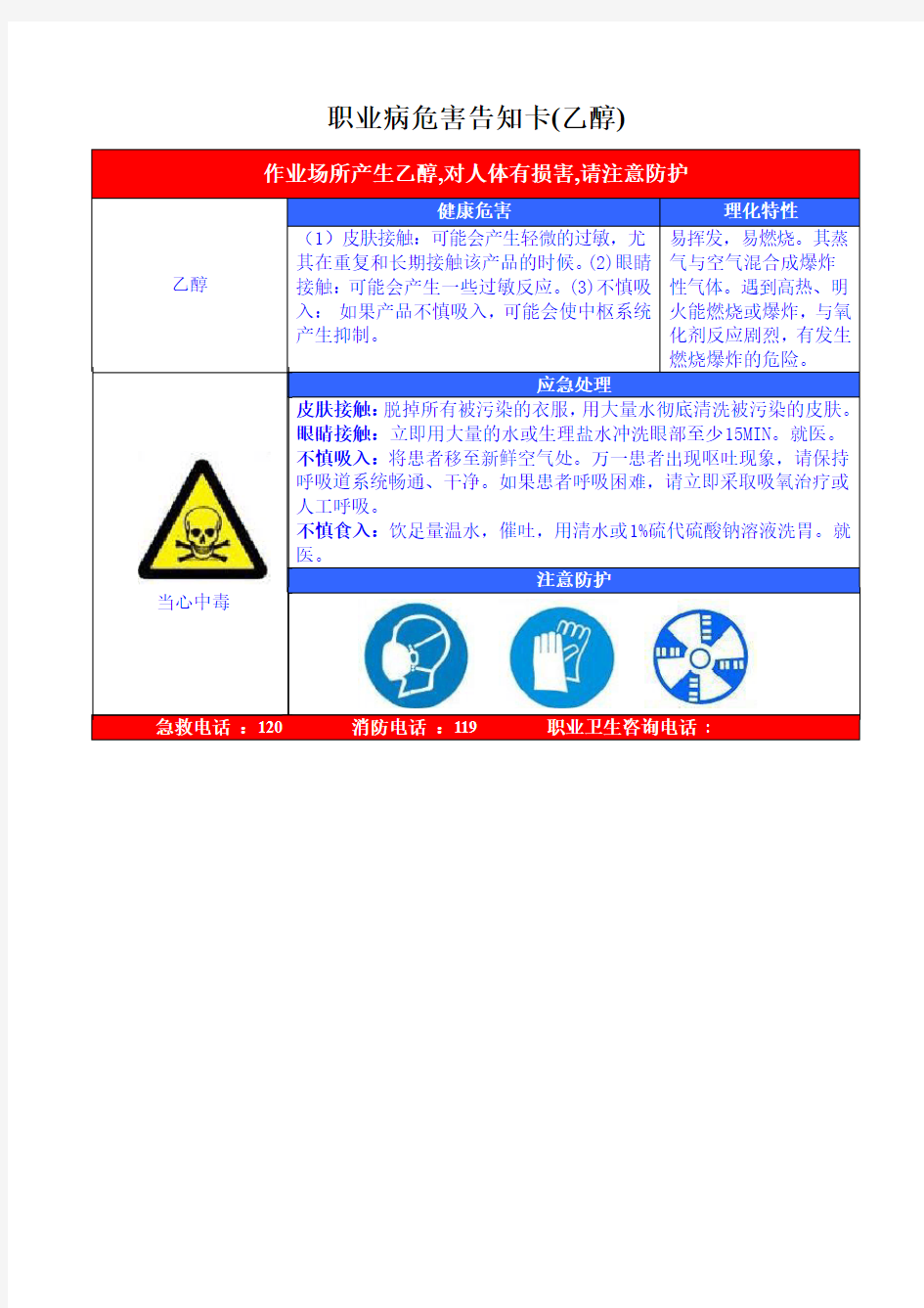 职业病危害告知卡(乙醇)