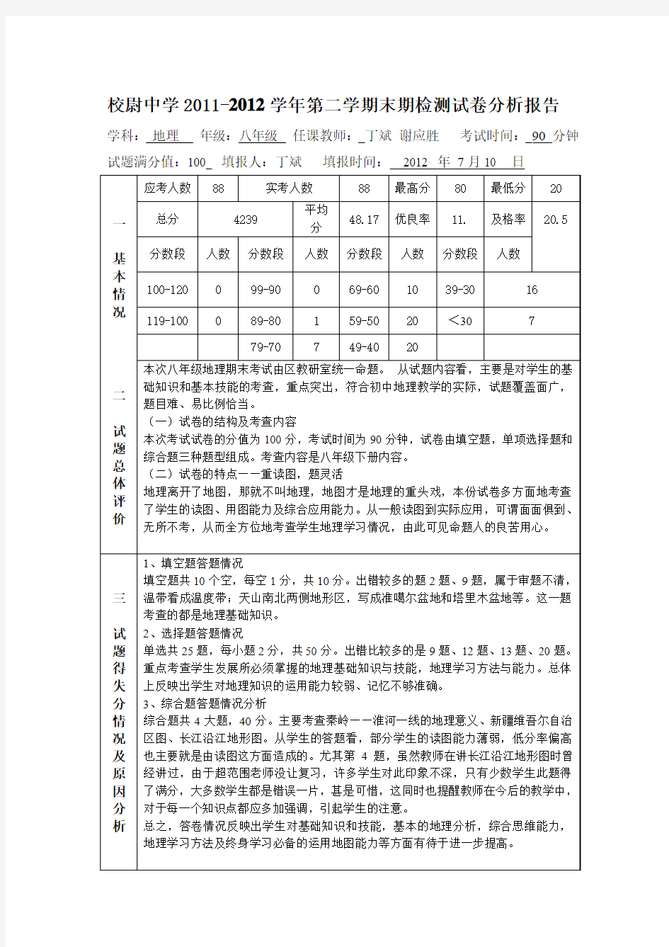 地理试卷分析