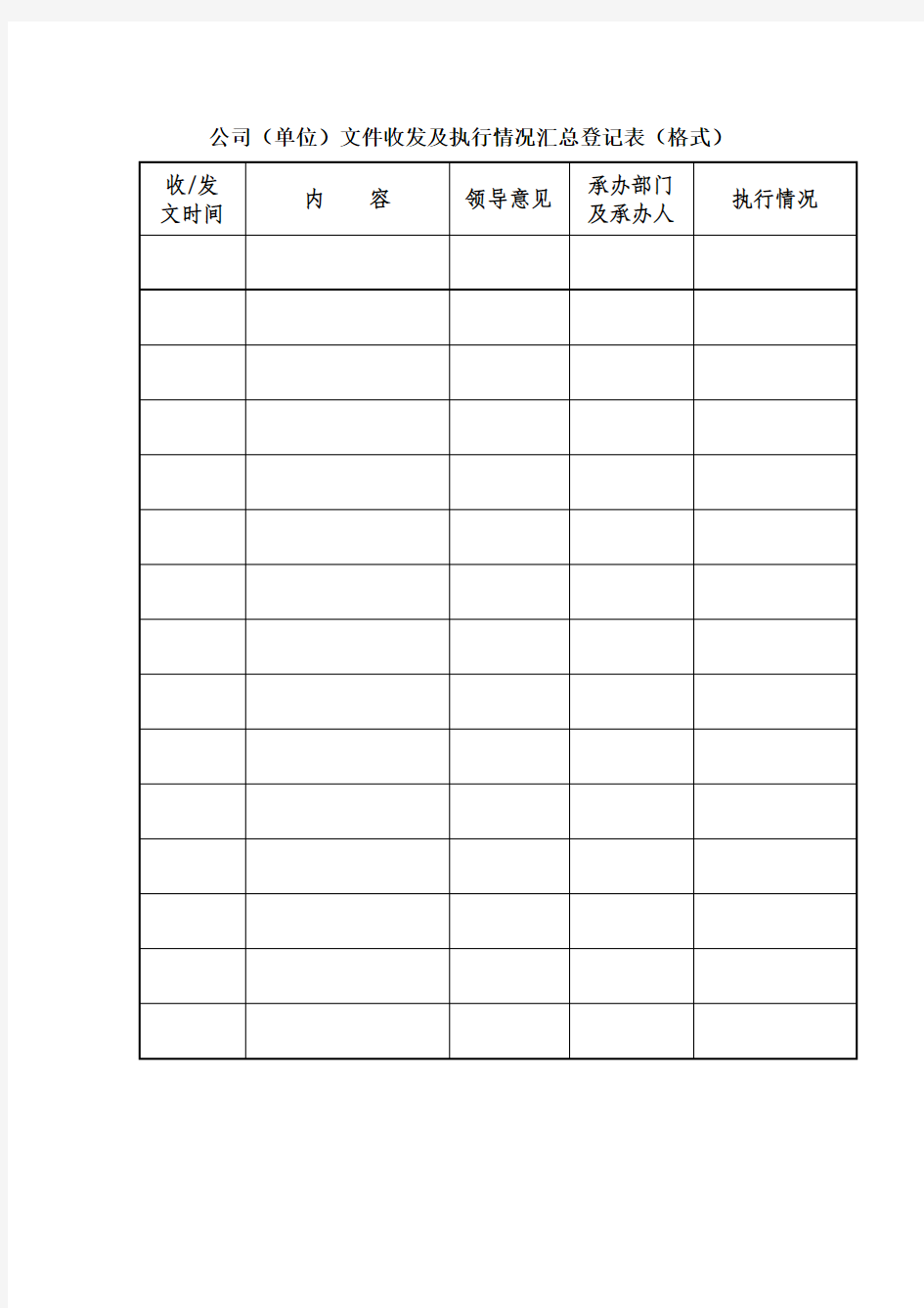 公司(单位)文件收发及执行情况汇总登记表(格式)