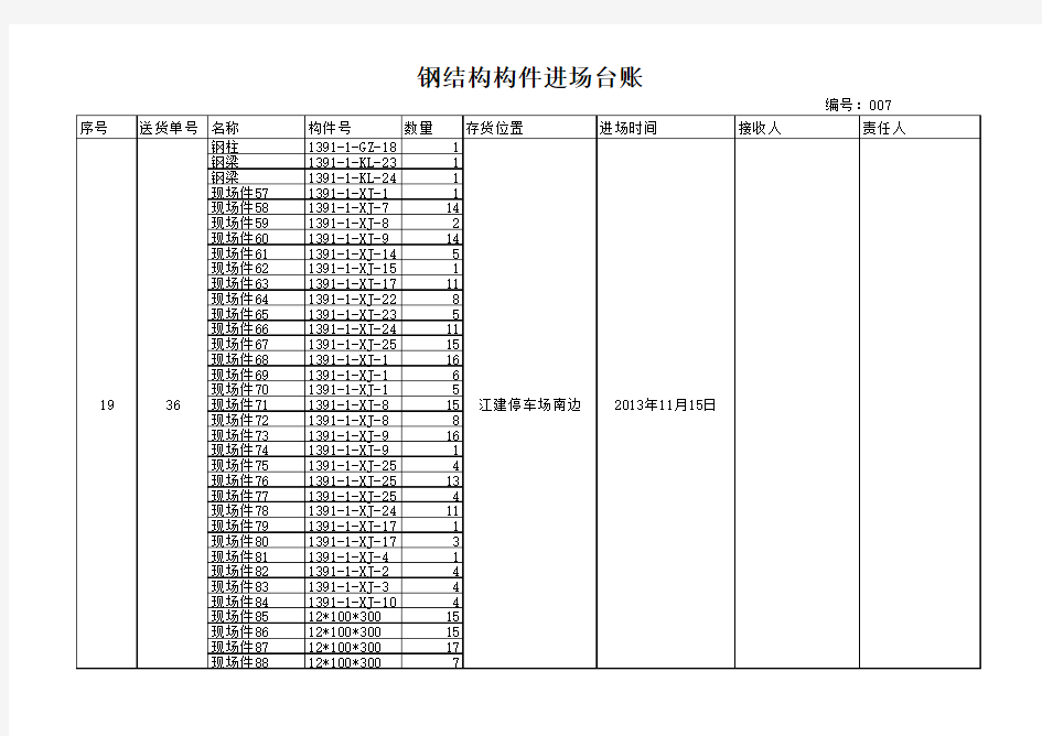 钢结构构件进场验收台账