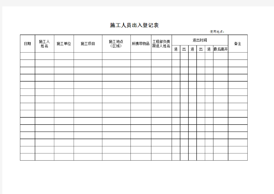 施工人员进出登记表