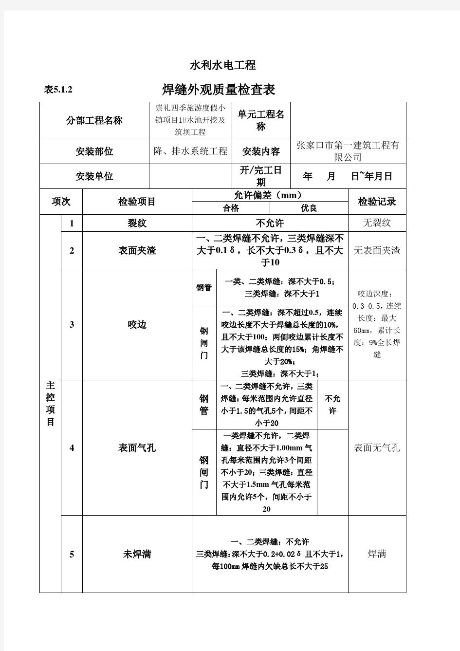 5.1.2焊缝外观质量检查表