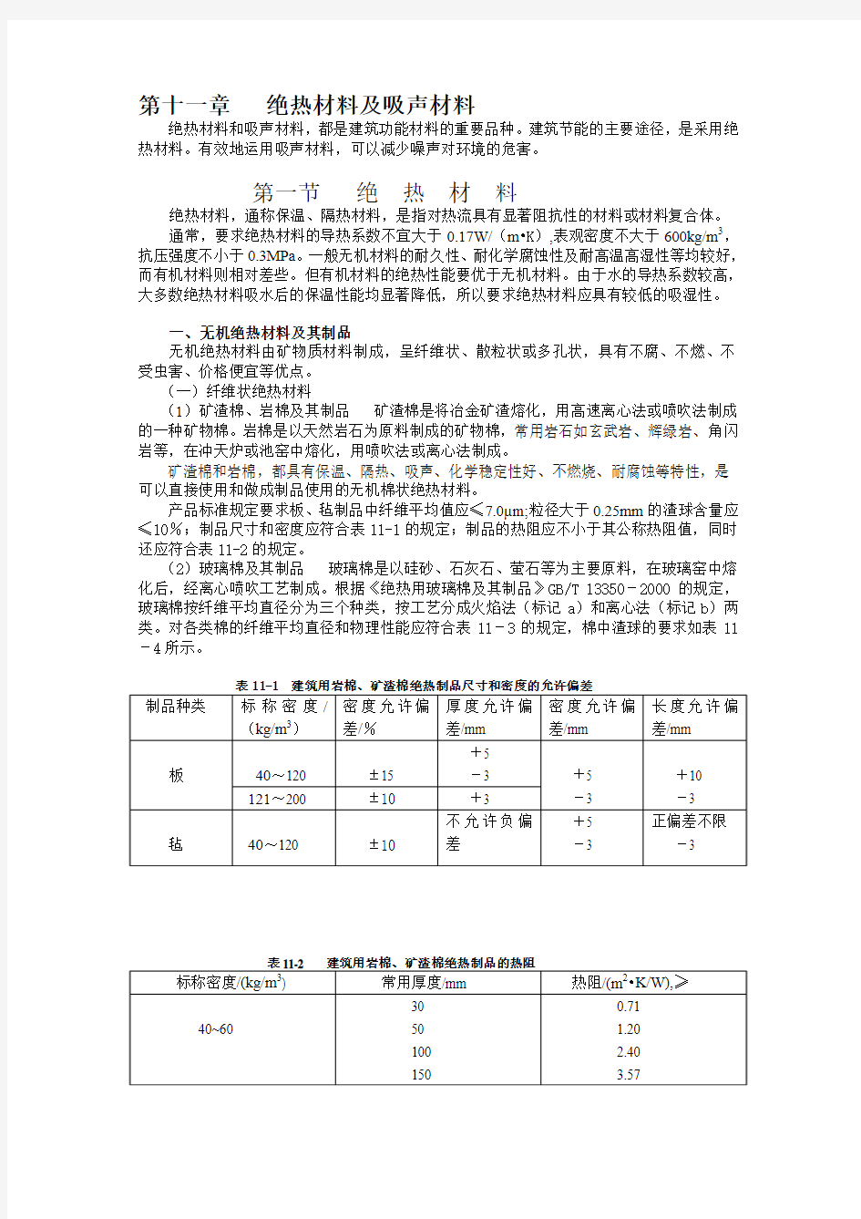 建筑材料----第十一章 绝热材料及吸声材料