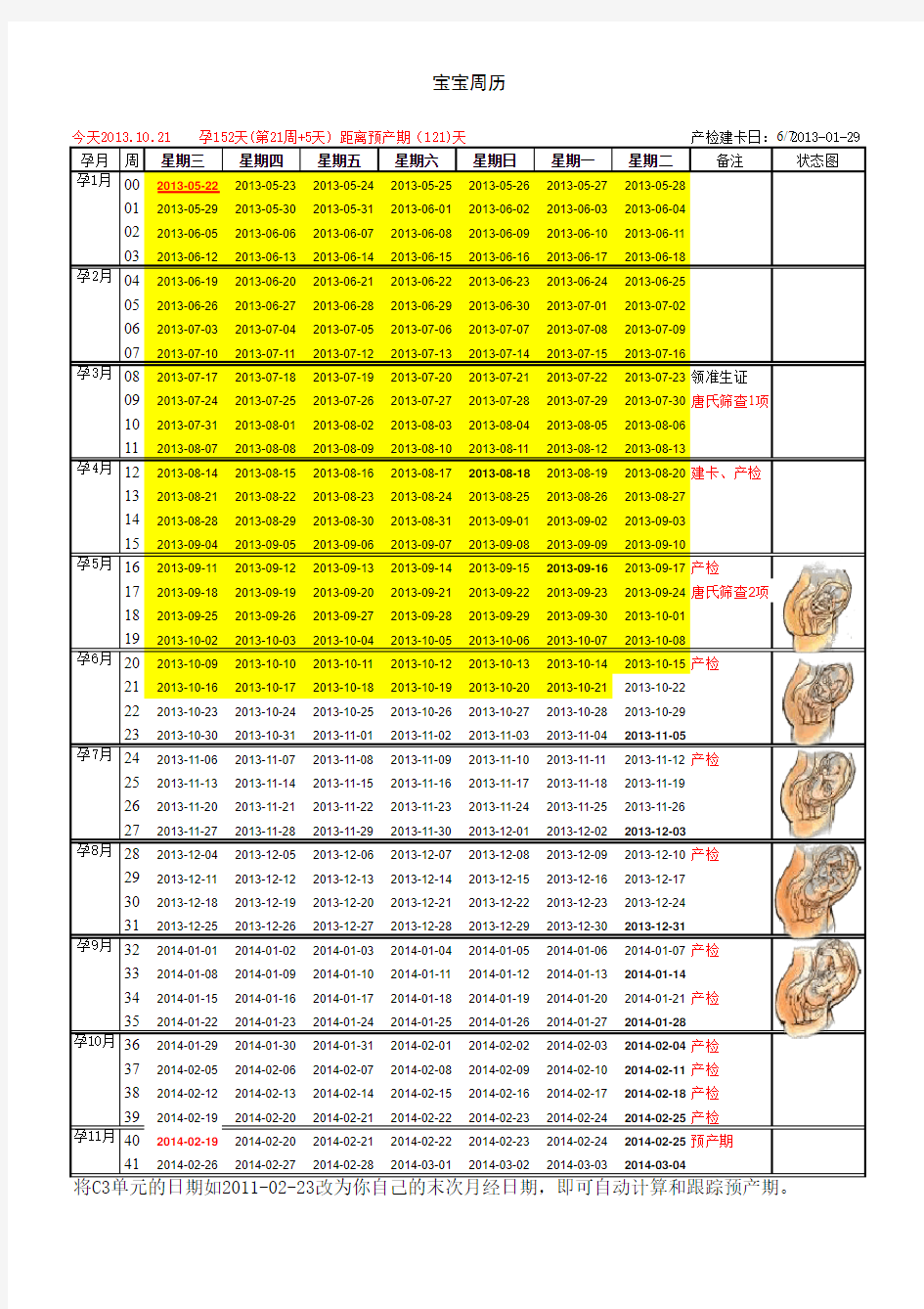 怀孕妈妈必备_自动计算宝宝周数_每周注意事项及体检时间提醒