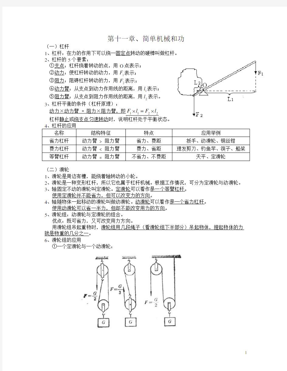 苏教版《简单机械和功》知识点归纳