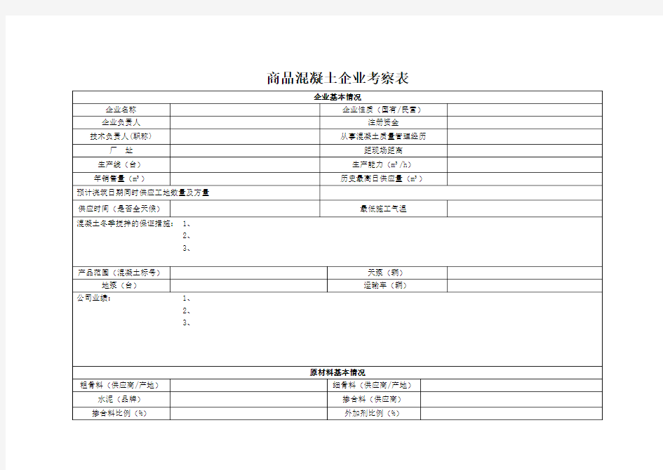 商品混凝土企业考察记录表