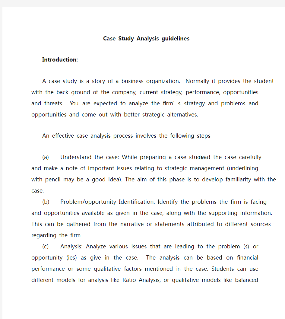 Case Study Analysis guidelines案例分析框架