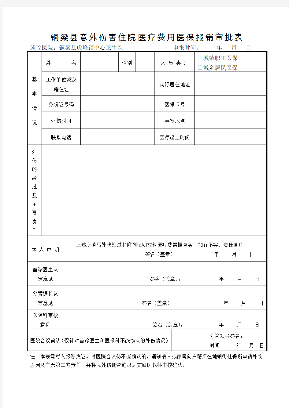 医疗保险外伤报销审批表