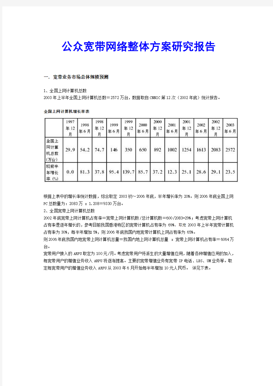 公众宽带网络整体方案研究报告