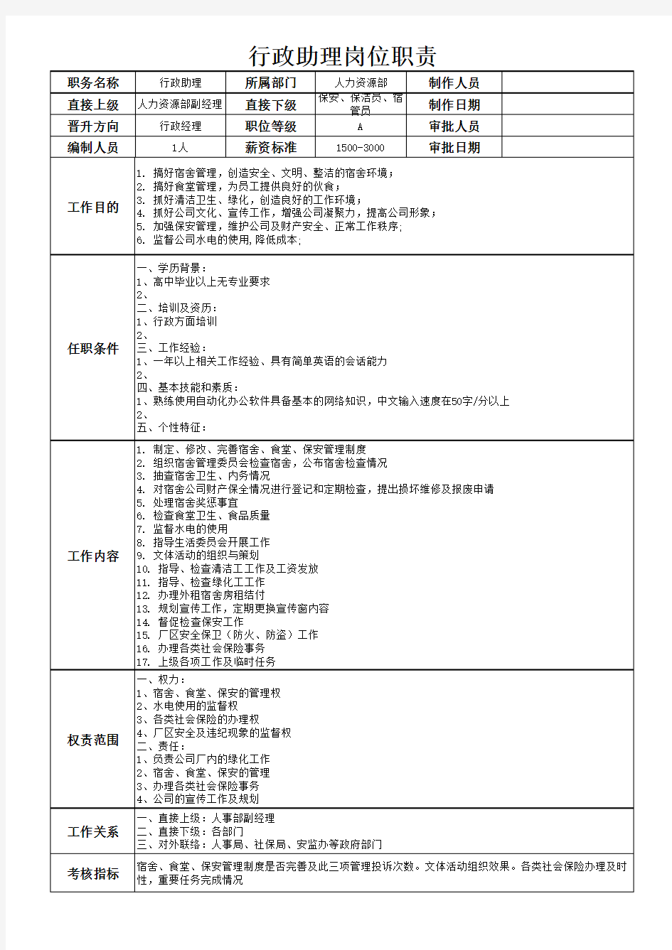 行政助理岗位职责