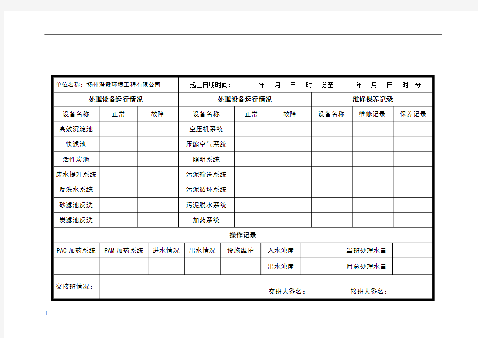 环保设施运行记录