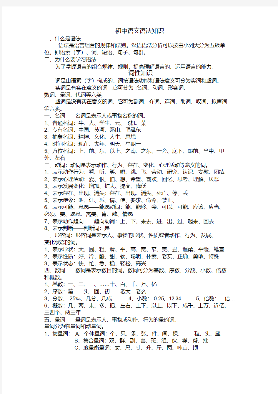 初中语文语法知识词性教案资料
