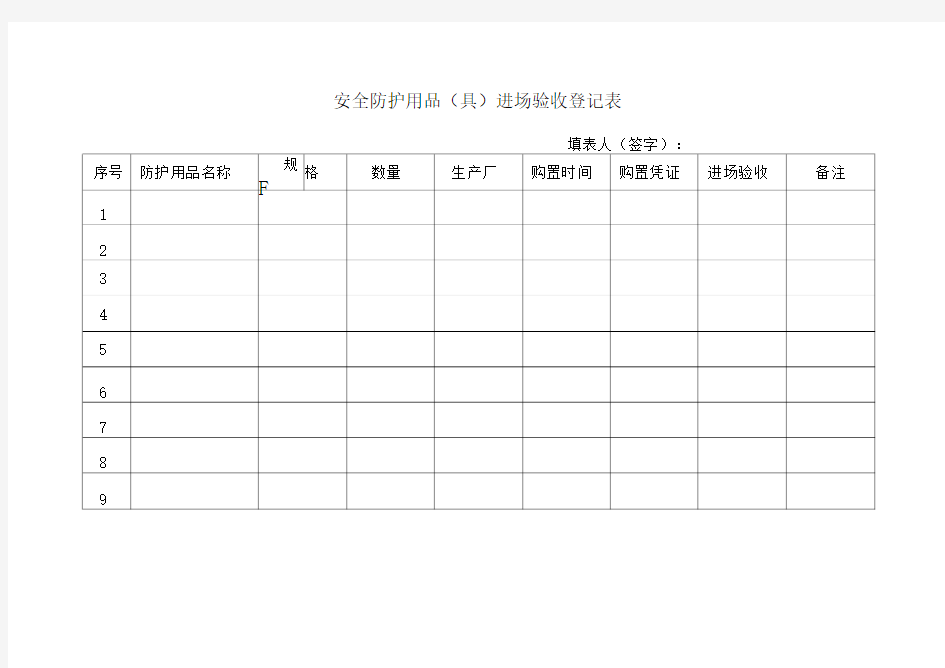 安全防护用品登记表