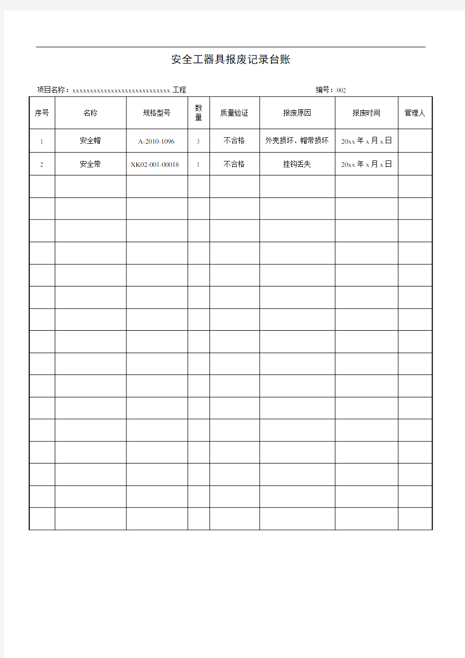 安全工器具报废台账